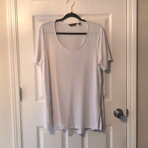 Susan Graver Every Day Liquid Knit Top with Side Slits Size Large White